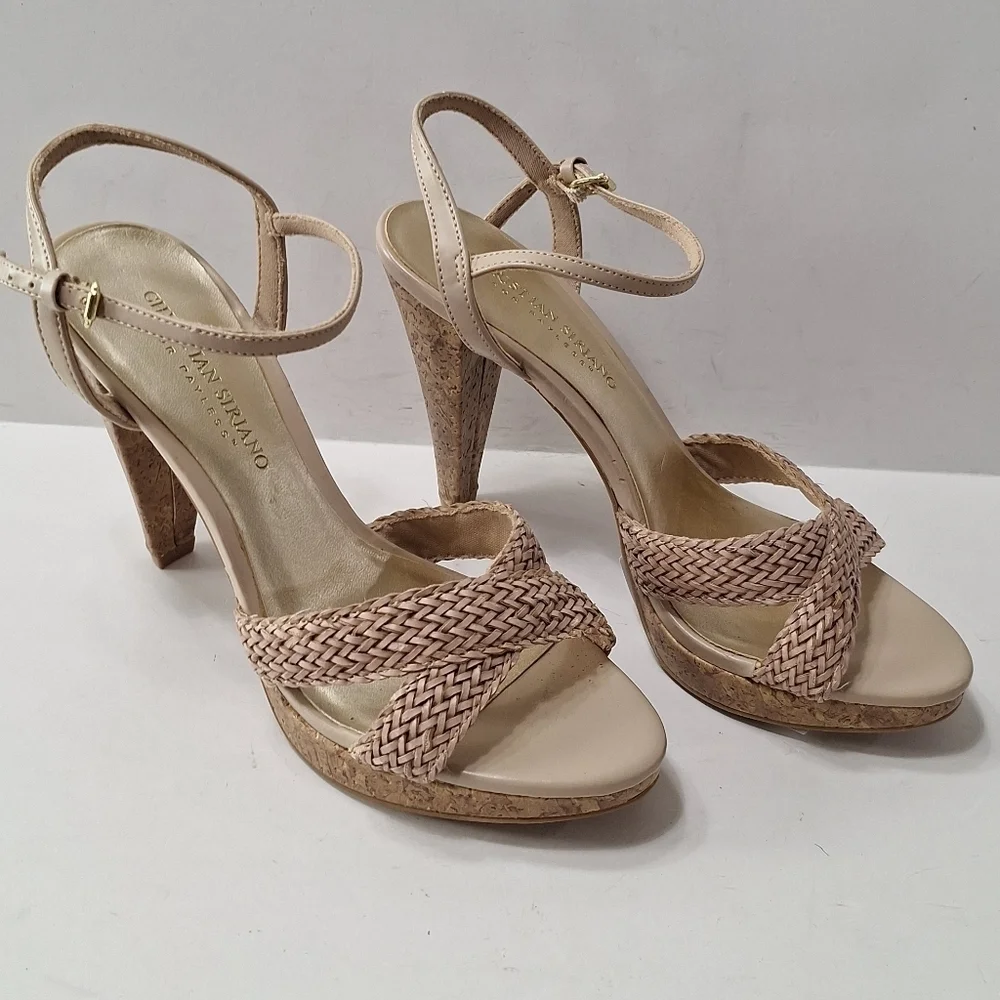 Christian Siriano Tan Bohemian Coquette Ankle Strap Platform Heels Size 7